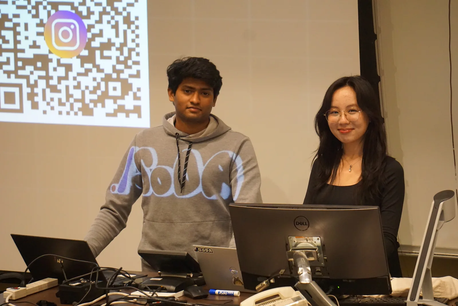 Sri and a fellow presenter at a SoDA student event